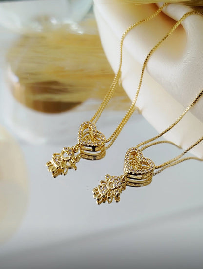 8-inch Necklace with a Sparkling Open-heart Pendant and One Child Charm