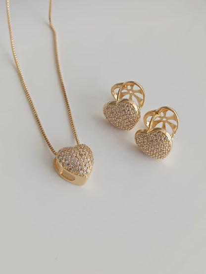 Double Hoop Earrings: One with a Heart Pavé with Sparkling Accents and the Other Smooth