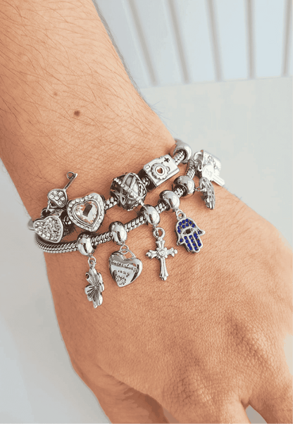 Stainless steel charm bracelet with snake chain  12017 ( Bracelet only (charms not included).