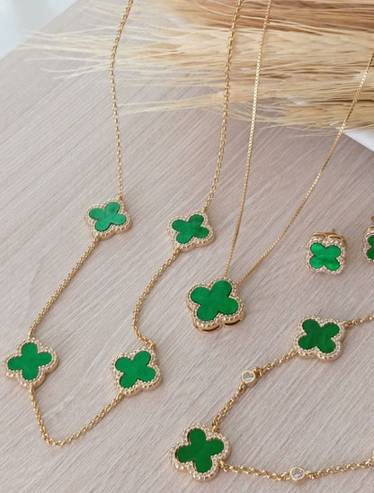 Pave Clover Pendant Necklace and Earring Set