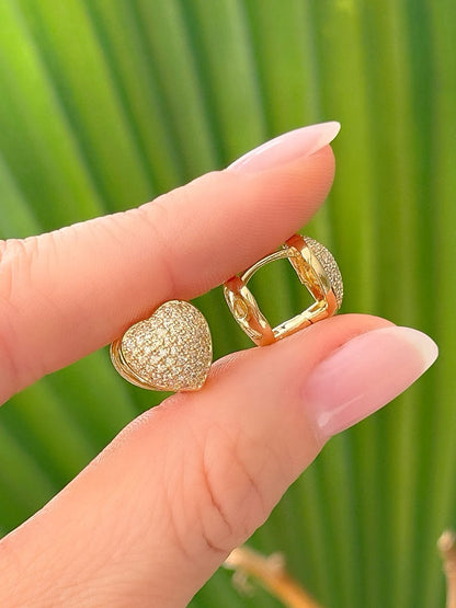 Double Hoop Earrings: One with a Heart Pavé with Sparkling Accents and the Other Smooth