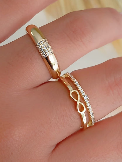 Double Band Infinity Ring with One Row of Sparkling Accents