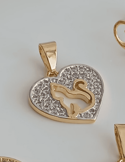 Pavé Heart Pendant with Cutout Cat