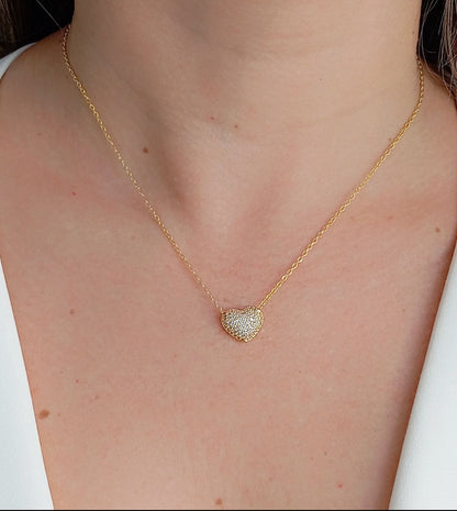 16-inch Necklace with Hollow Pavé Rounded Heart Pendant