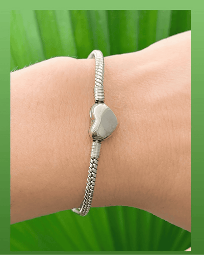 Stainless steel snake chain bracelet with heart 12018 ( Bracelet only (charms not included).