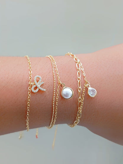 Double Chain Bracelet with Sparkling Charm, 6 in