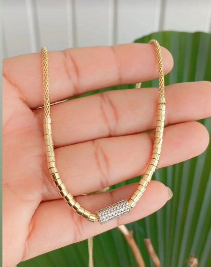 Mesh Necklace with Studded Cylinder