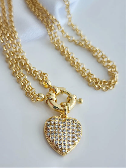 Double Portuguese Chain Heart Necklace