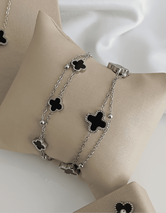 6.3-inch double stainless steel bracelet with clover 11334