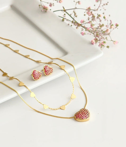Tattoo Chain Necklace with Hearts