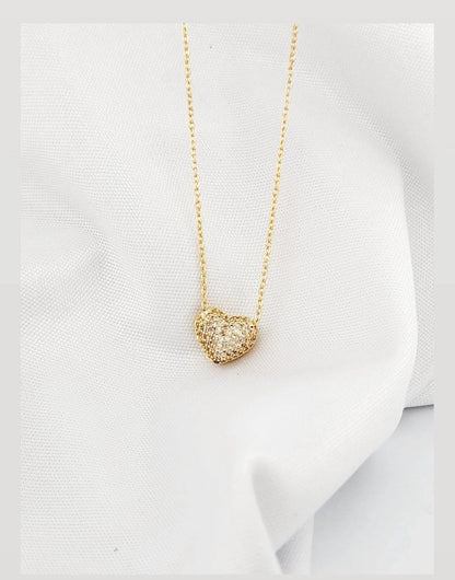 16-inch Necklace with Hollow Pavé Rounded Heart Pendant