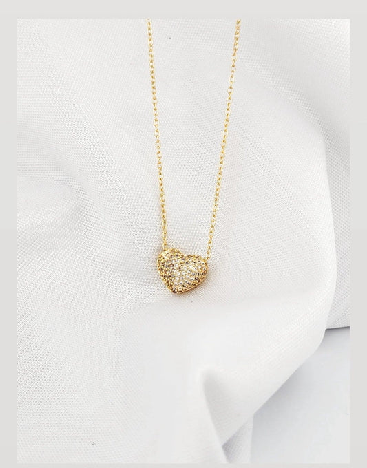 16-inch Necklace with Hollow Pavé Rounded Heart Pendant