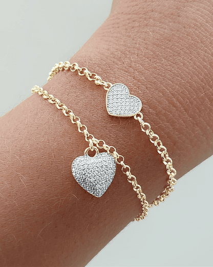 Portuguese Link Bracelet with Pavé Heart