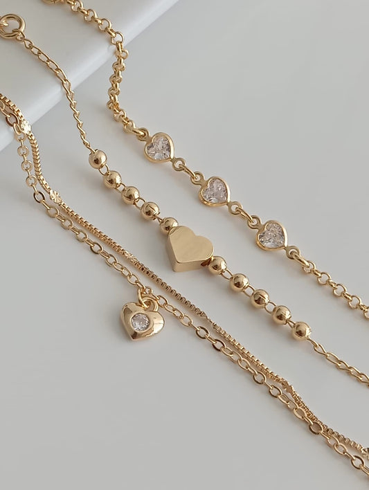 6-inch Double Chain Bracelet with Heart