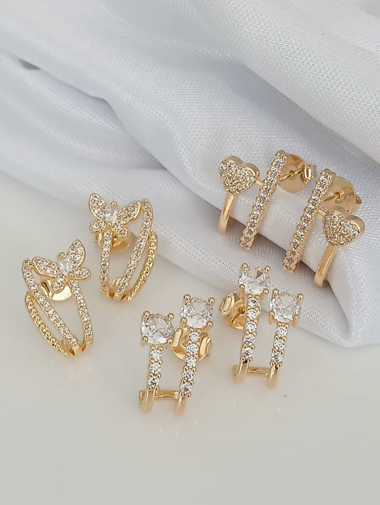 Claw Earring with 2 Threads and Round Sparkling Accents