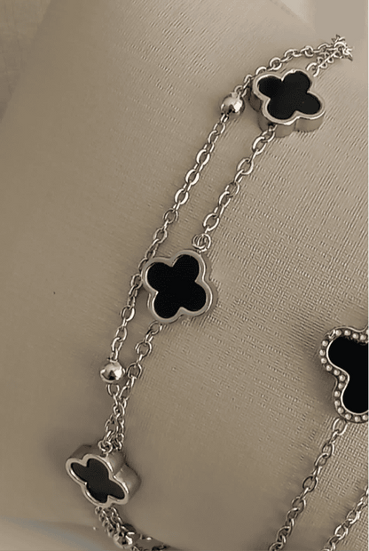 6.3-inch double stainless steel bracelet with clover 11334