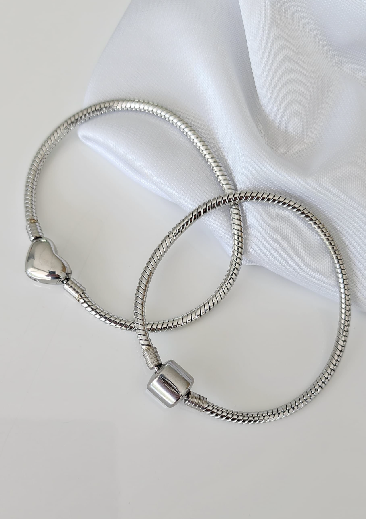 Stainless steel snake chain bracelet with heart 12018 ( Bracelet only (charms not included).