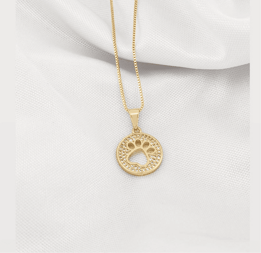 18-inch Necklace with a Cutout Paw and a Pavé Medal Charm