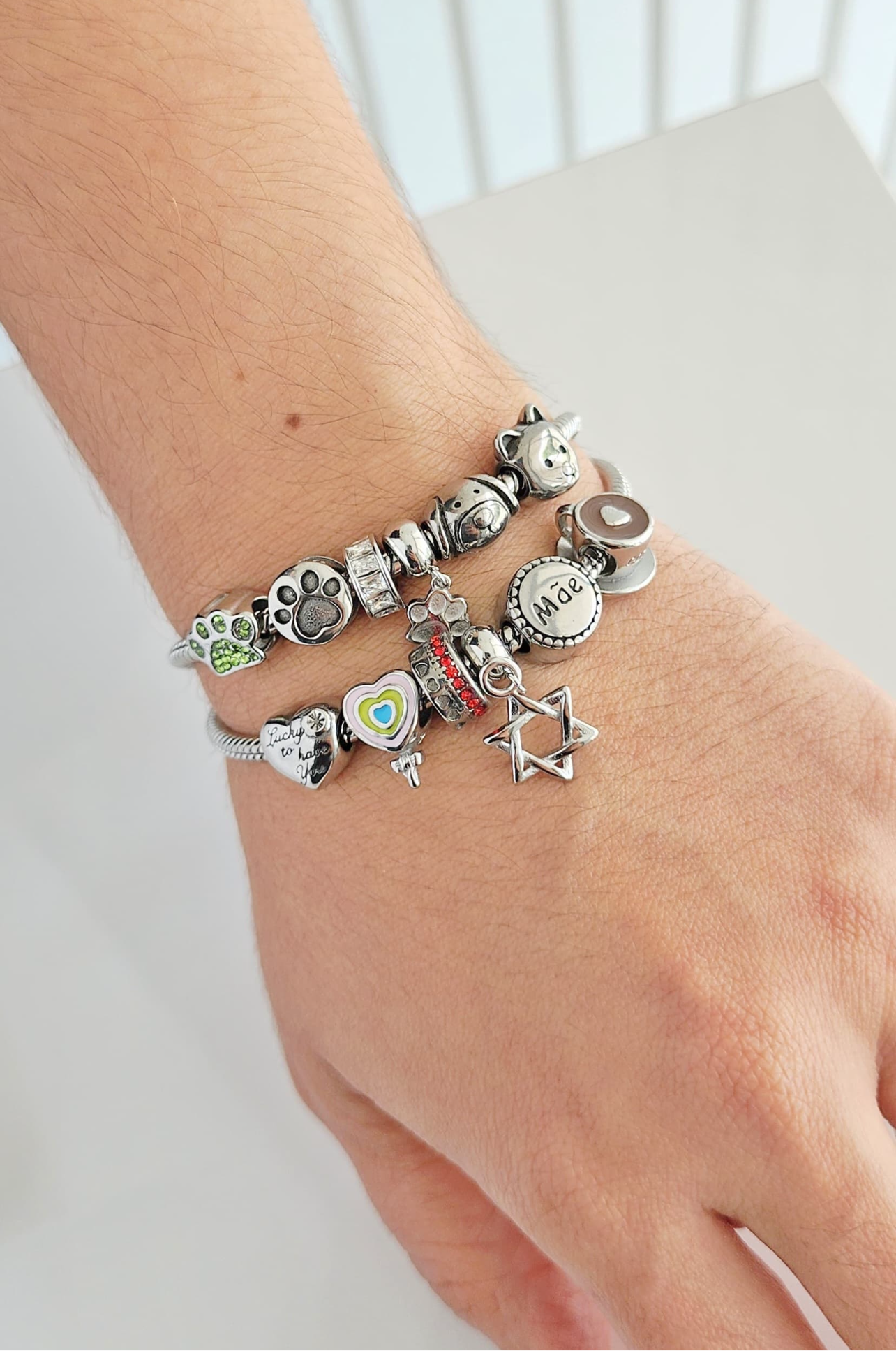 Stainless steel snake chain bracelet with heart 12018 ( Bracelet only (charms not included).