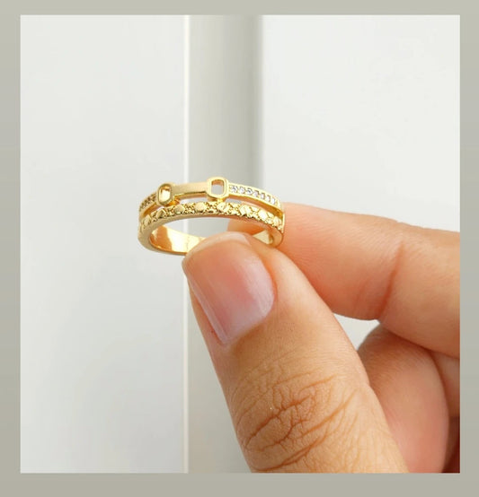 Double Band Ring with One Smooth Strand and One Pavé Strand 10585