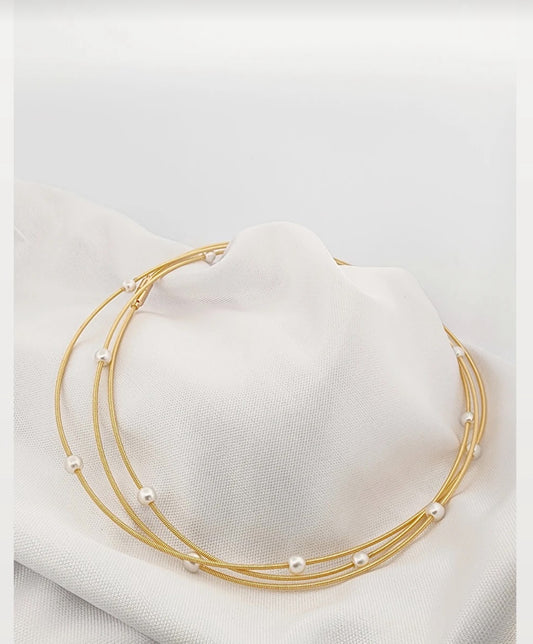 Guitar string bracelet and necklace with pearls 11015