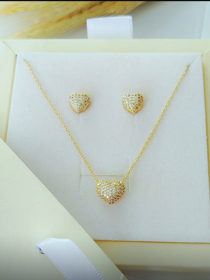 16-inch Necklace with Hollow Pavé Rounded Heart Pendant