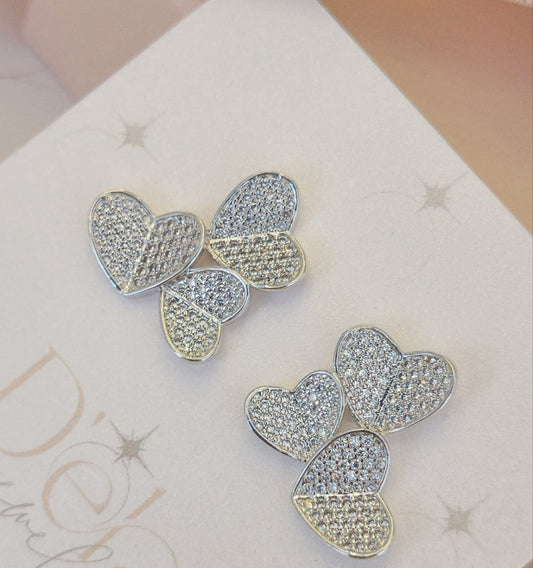 Rhodium Heart Trio Earrings 2544