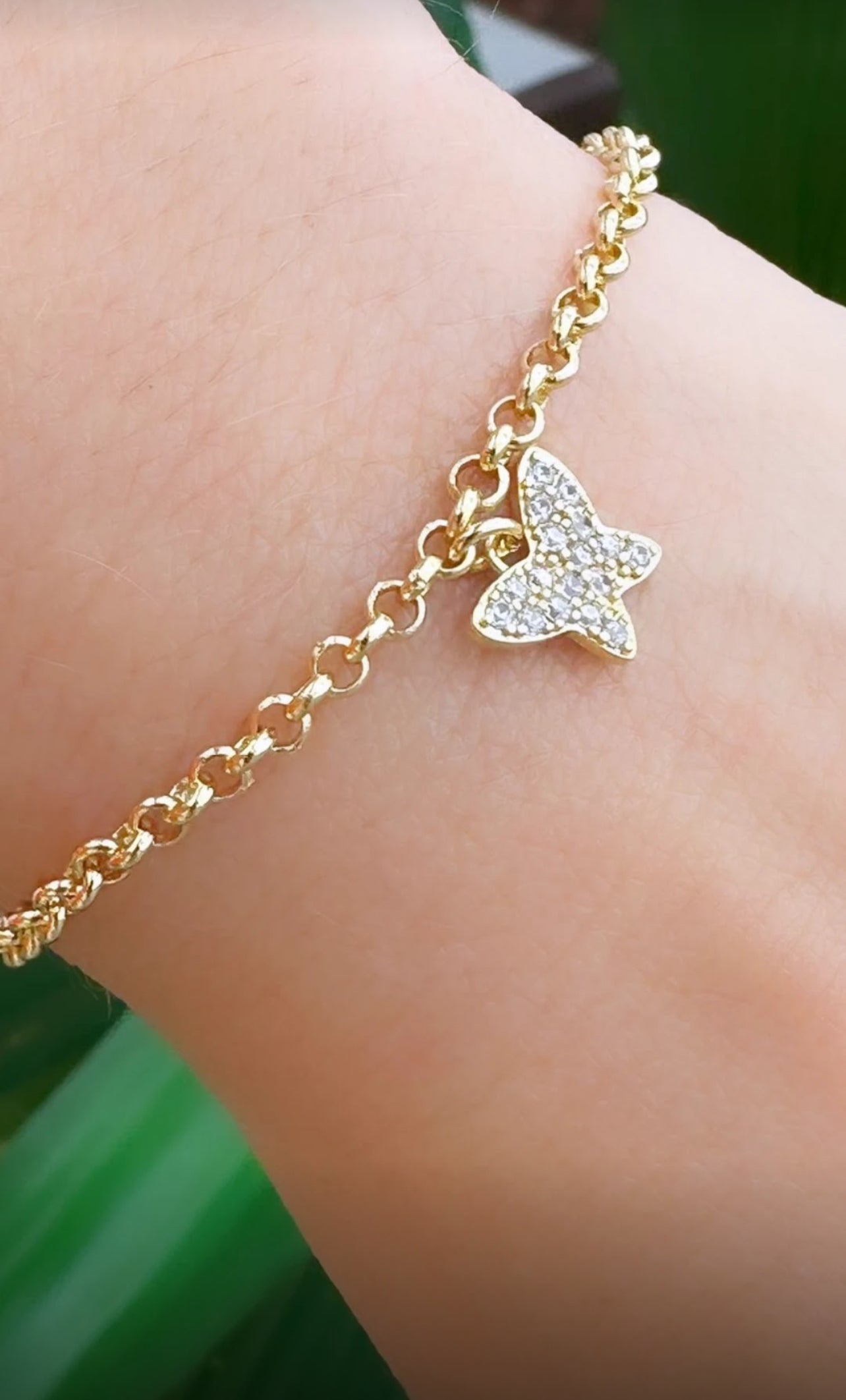 Portuguese Link Bracelet with Paved Butterfly 9147