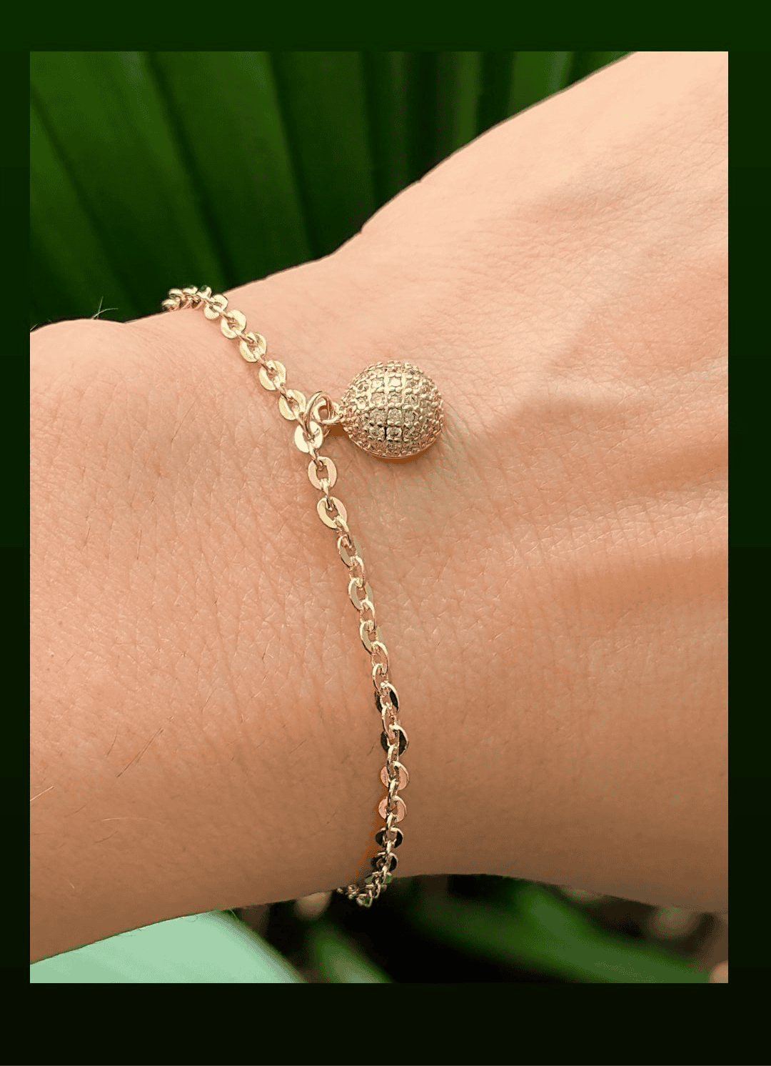 Mirrored curb bracelet with pavé-set half-sphere 10272