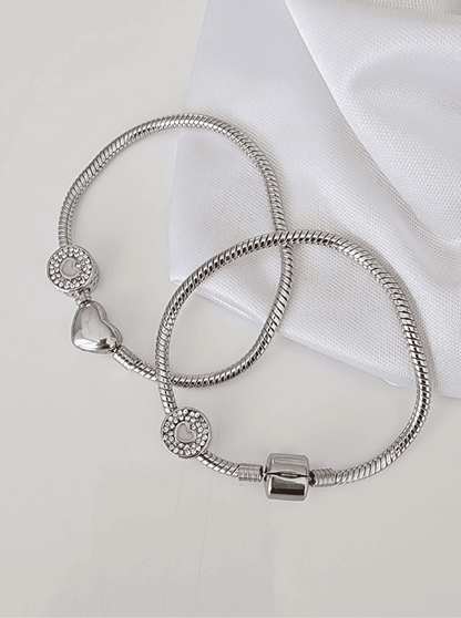 Stainless steel snake chain bracelet with heart 12018 ( Bracelet only (charms not included).