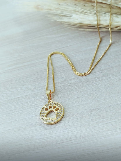 18-inch Necklace with a Cutout Paw and a Pavé Medal Charm
