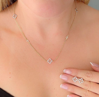 Pavé Clover Necklace and Earring Set