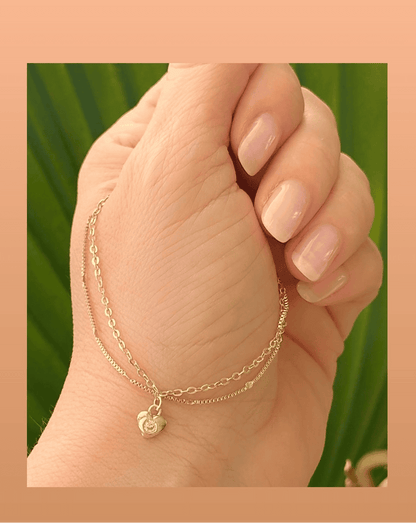 6-inch Double Chain Bracelet with Heart