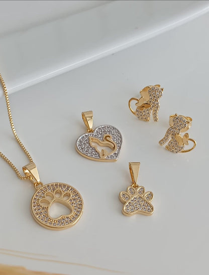 Pavé Heart Pendant with Cutout Cat