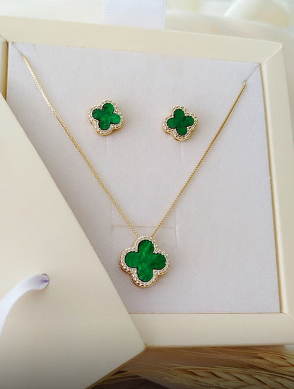 Pave Clover Pendant Necklace and Earring Set