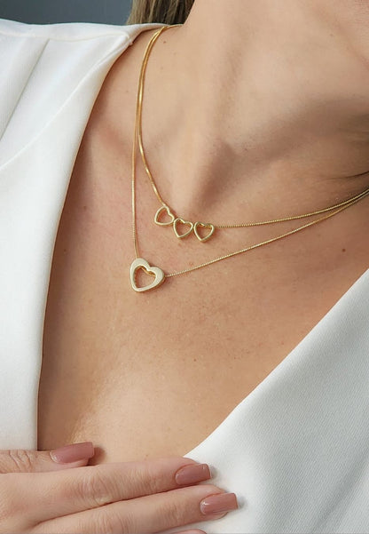 17 Inch Necklace with 3 Smooth Open Hearts