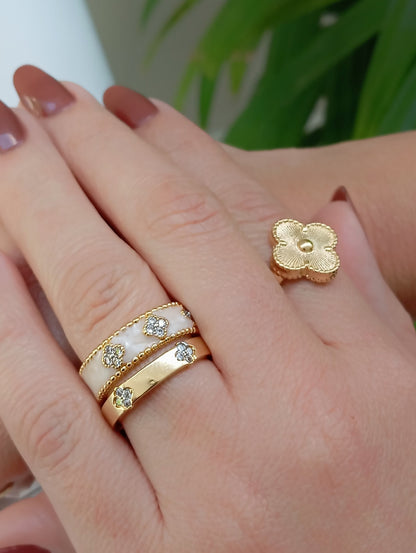 White Band Ring with 3 Raised Flowers