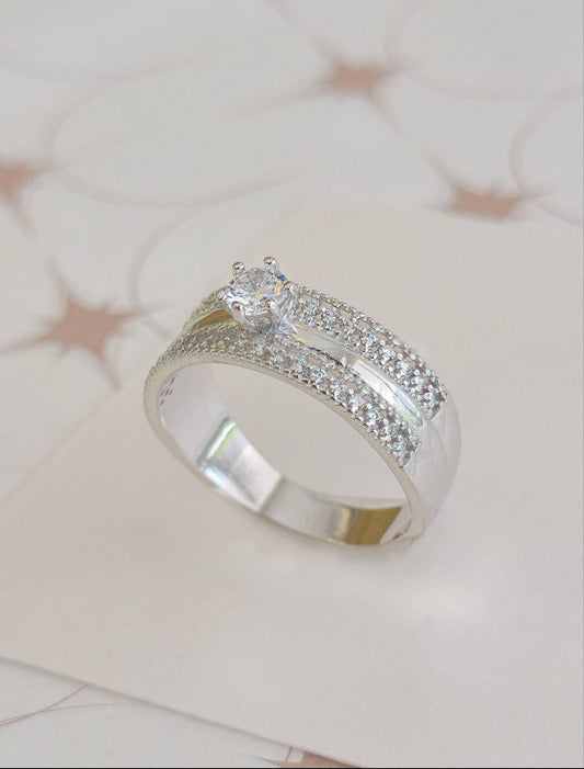 Rhodium solitaire ring 0885