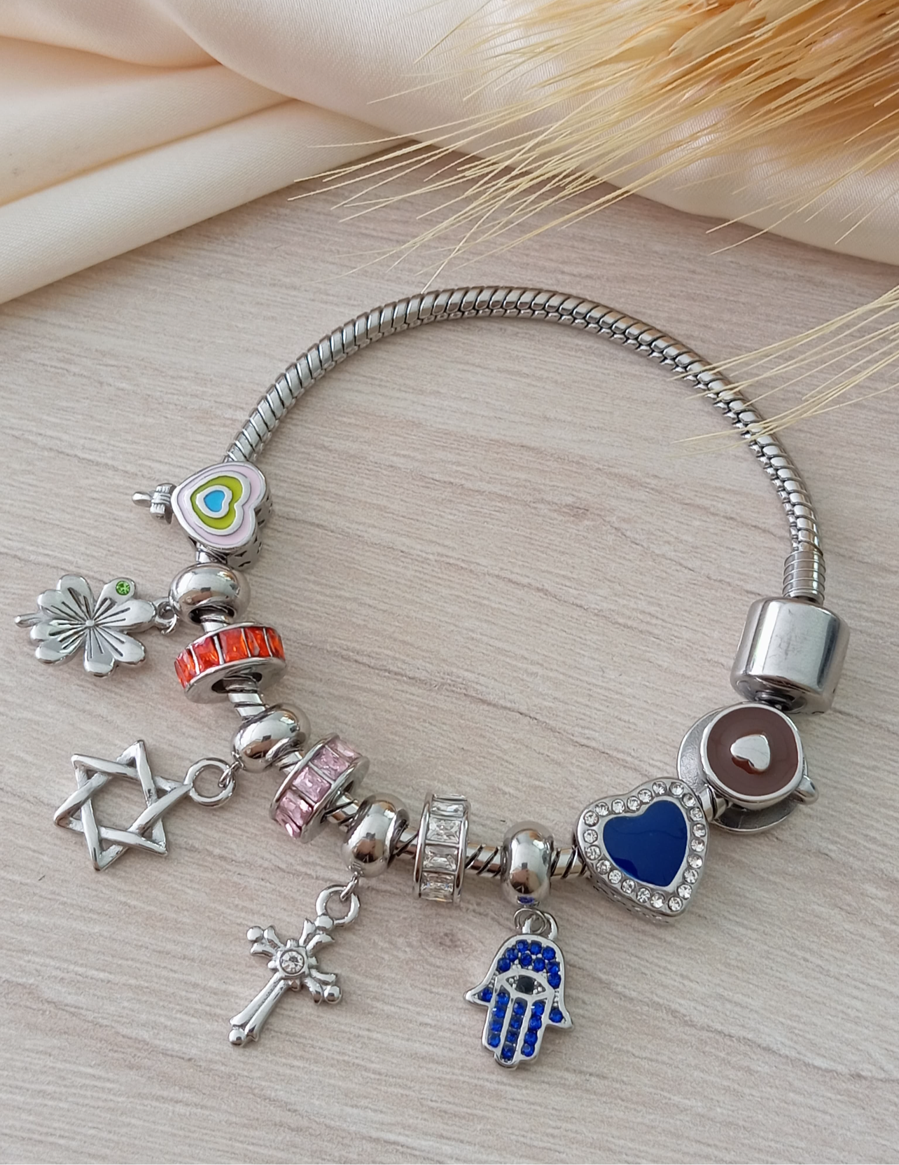 Stainless steel charm bracelet with snake chain  12017 ( Bracelet only (charms not included).