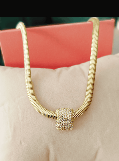 17.7-inch German Cord Necklace with a Pavé Square Pendant
