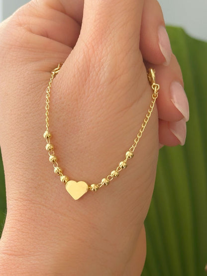 6 inches Children’s Bracelet with 12 Spheres and a Heart