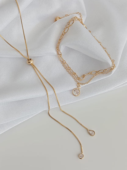 Double Chain Bracelet with Sparkling Charm, 6 in