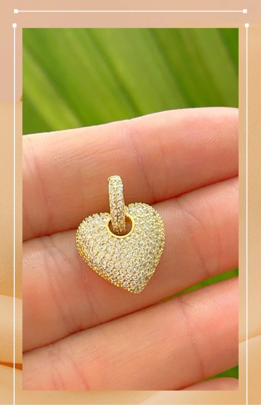 Pavé heart pendant with a dangling charm 9973