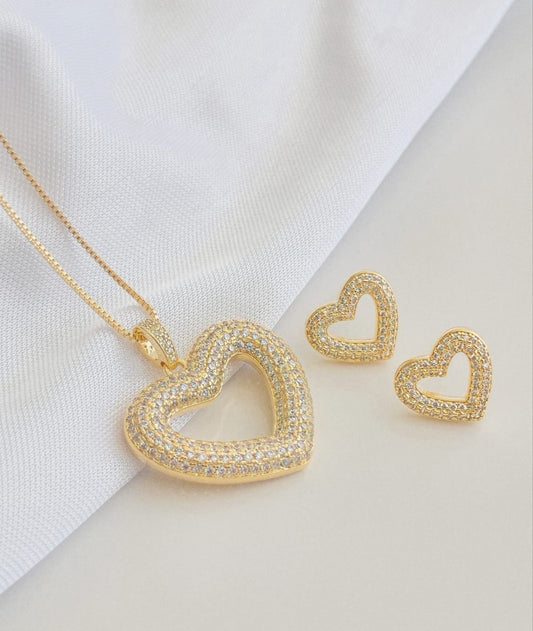 Heart Set Studded with 4 Strands of Sparkling Accents