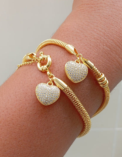 Heart Charm Mesh Chain Bracelet, 6.7 In