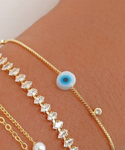 Evil Eye Bracelet with Two Sparkling Accents, 17 cm
