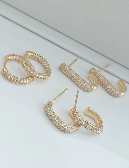 Pavé Hook Earrings, 3 Rows