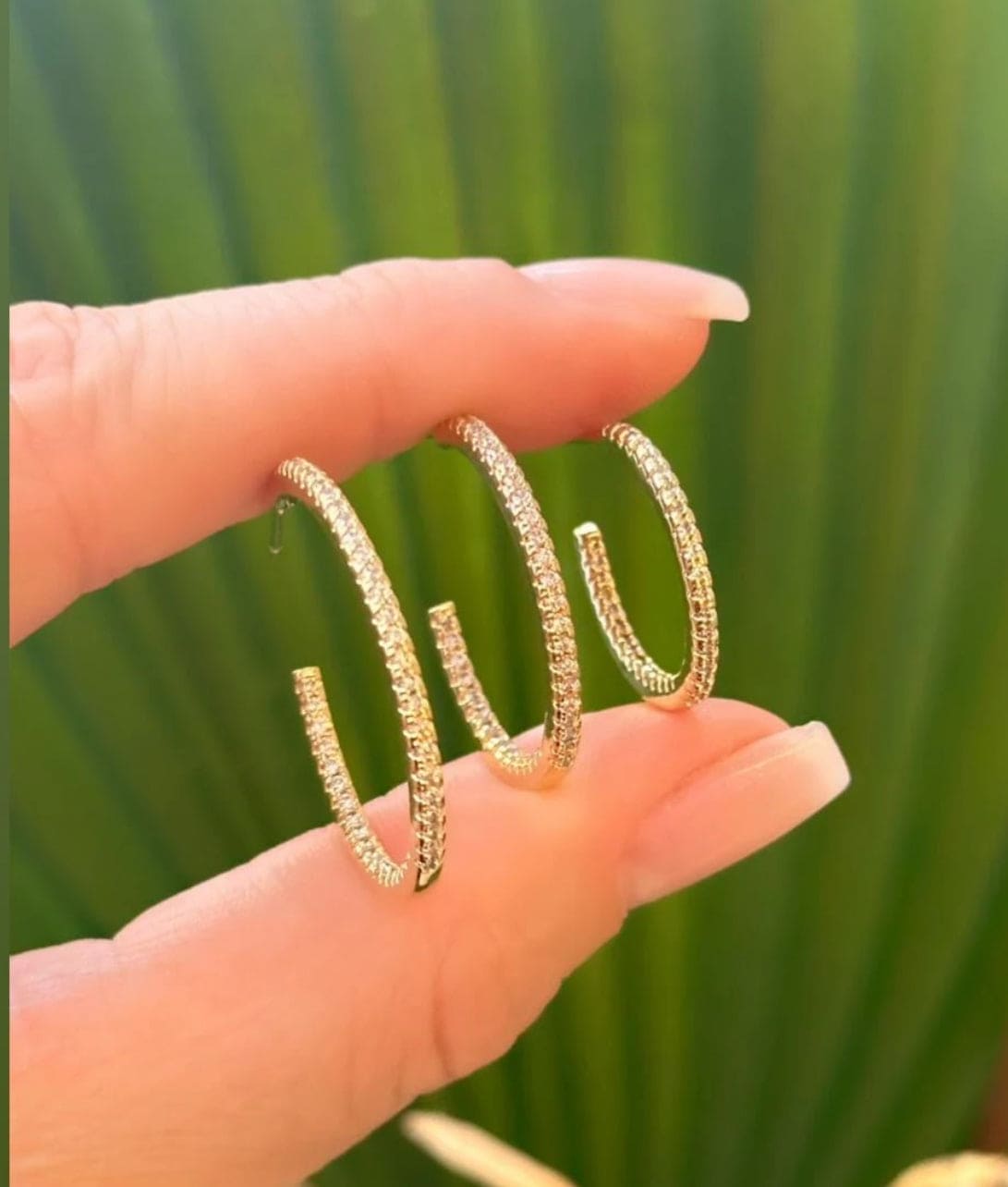 Large Half hoop earring with a single pave stripe 9177