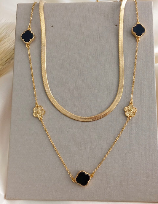 Black and Gold Flower Necklace 45+5CM