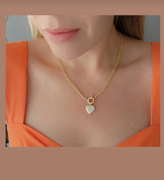 Double Portuguese Chain Heart Necklace